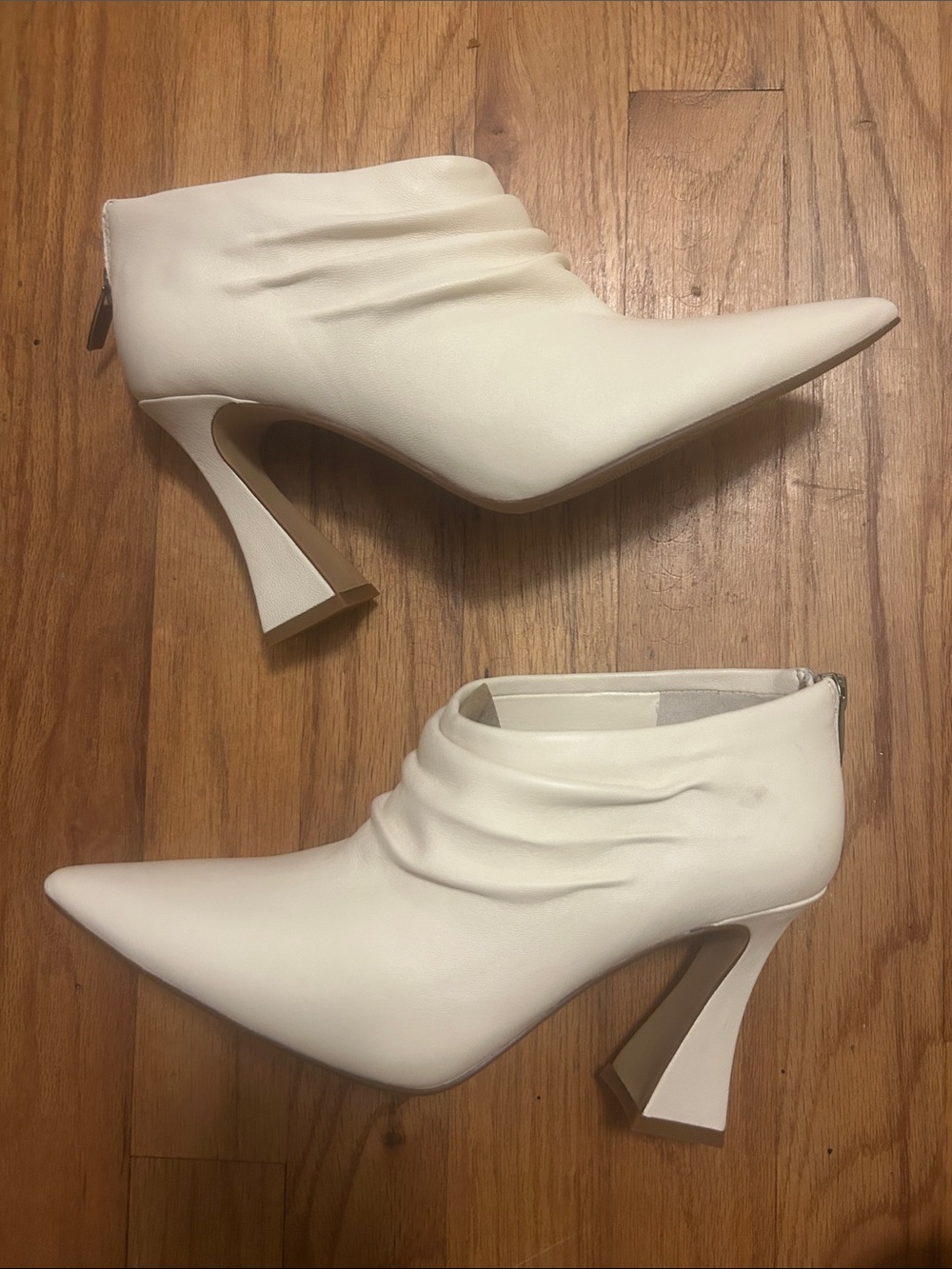 Vince Camuto Cream Pointed Ankle Booties with Sculpted Heel